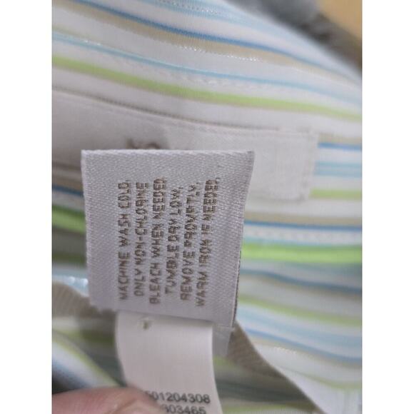 Chico's Size 3 Women's Green Metallic Striped Button Up Shirt Size XL No- Iron - Picture 7 of 7